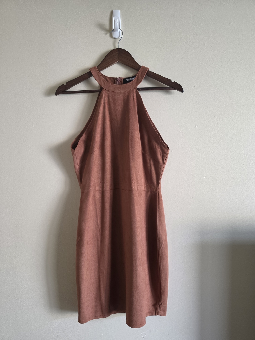 🌿 Missguided Rust Suede High Neck Halter Dress Boho Size 10 Mini